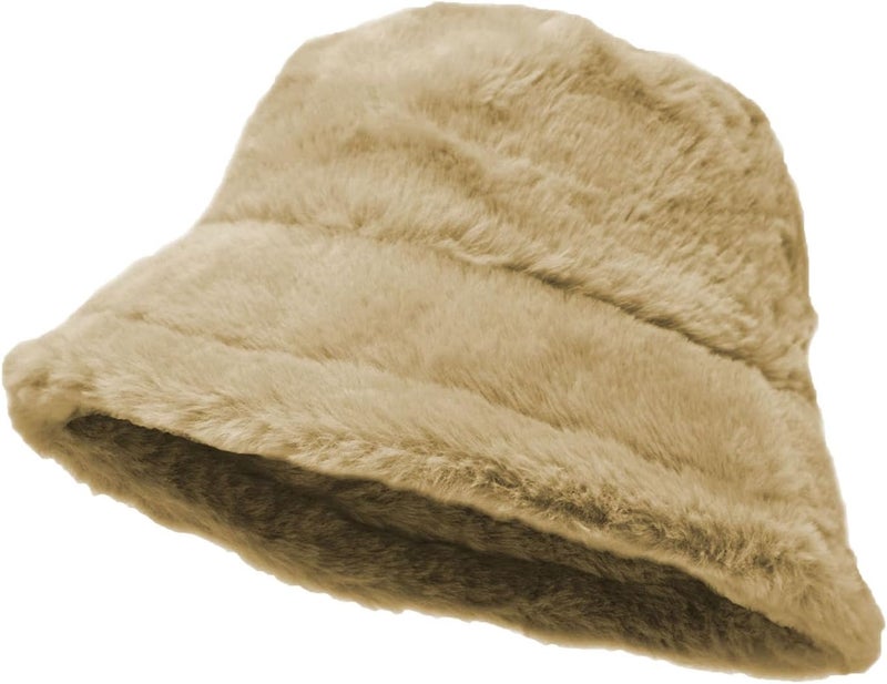 Glory Max Winter Fluffy Plush Bucket Hat Cozy Faux Fur Wide Brim Adjustable Size for Women - Image 1